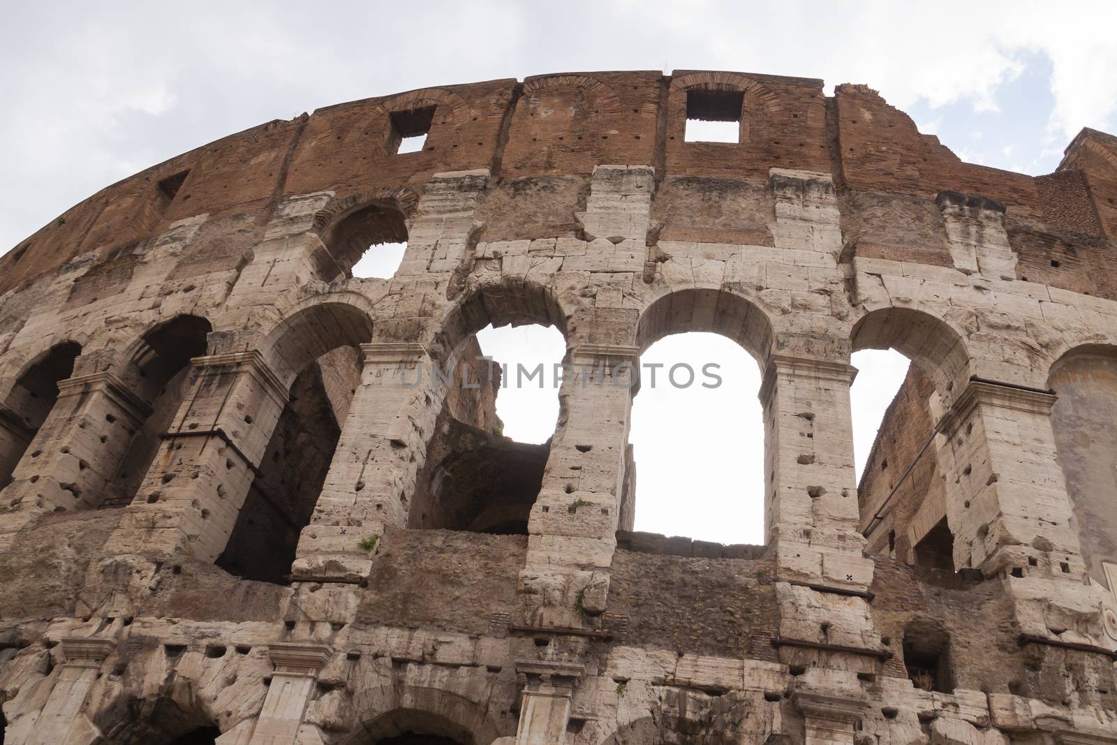 Rome, Italy - June 27, 2010: Detailed view of the exterior arches of the Colosseum, Rome.