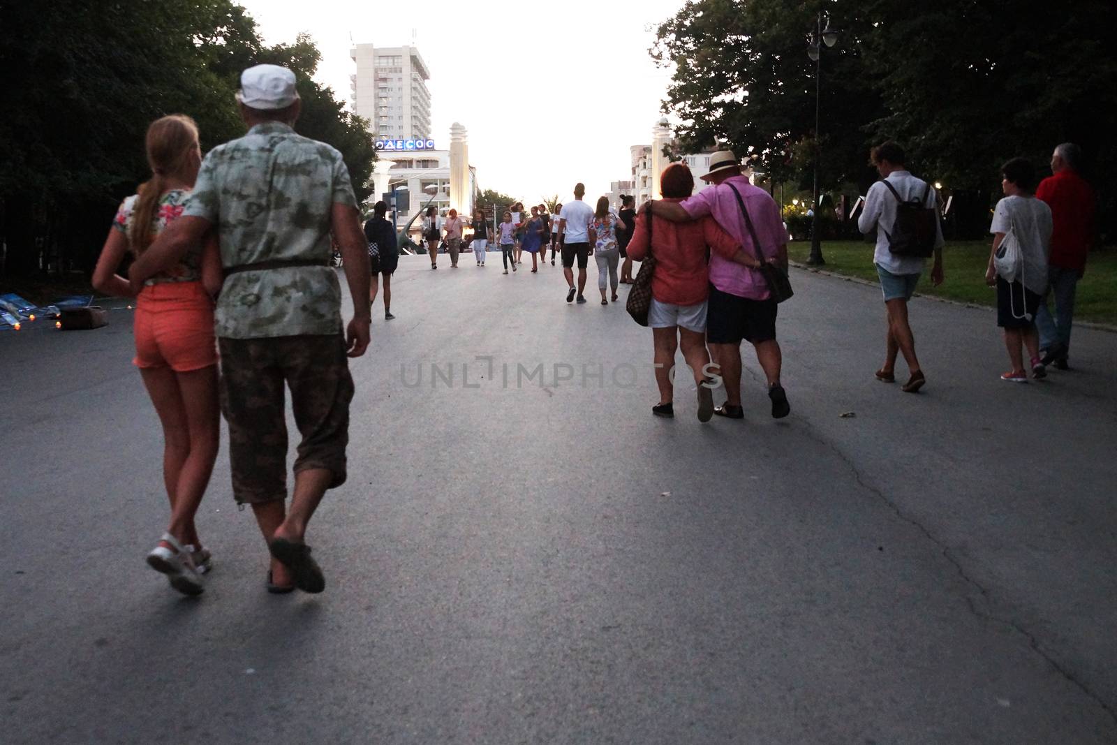Varna, Bulgaria - September, 06, 2020: people walking in central park