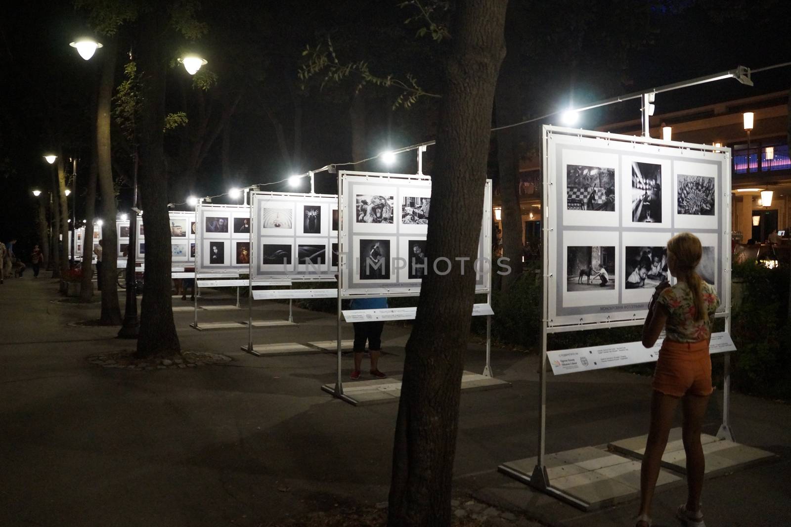 open-air photo exhibition in the park in the evening by Annado
