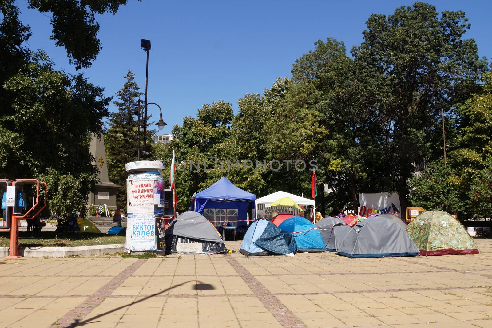 Varna, Bulgaria - September, 07, 2020: Opposition tent camp near the city administration