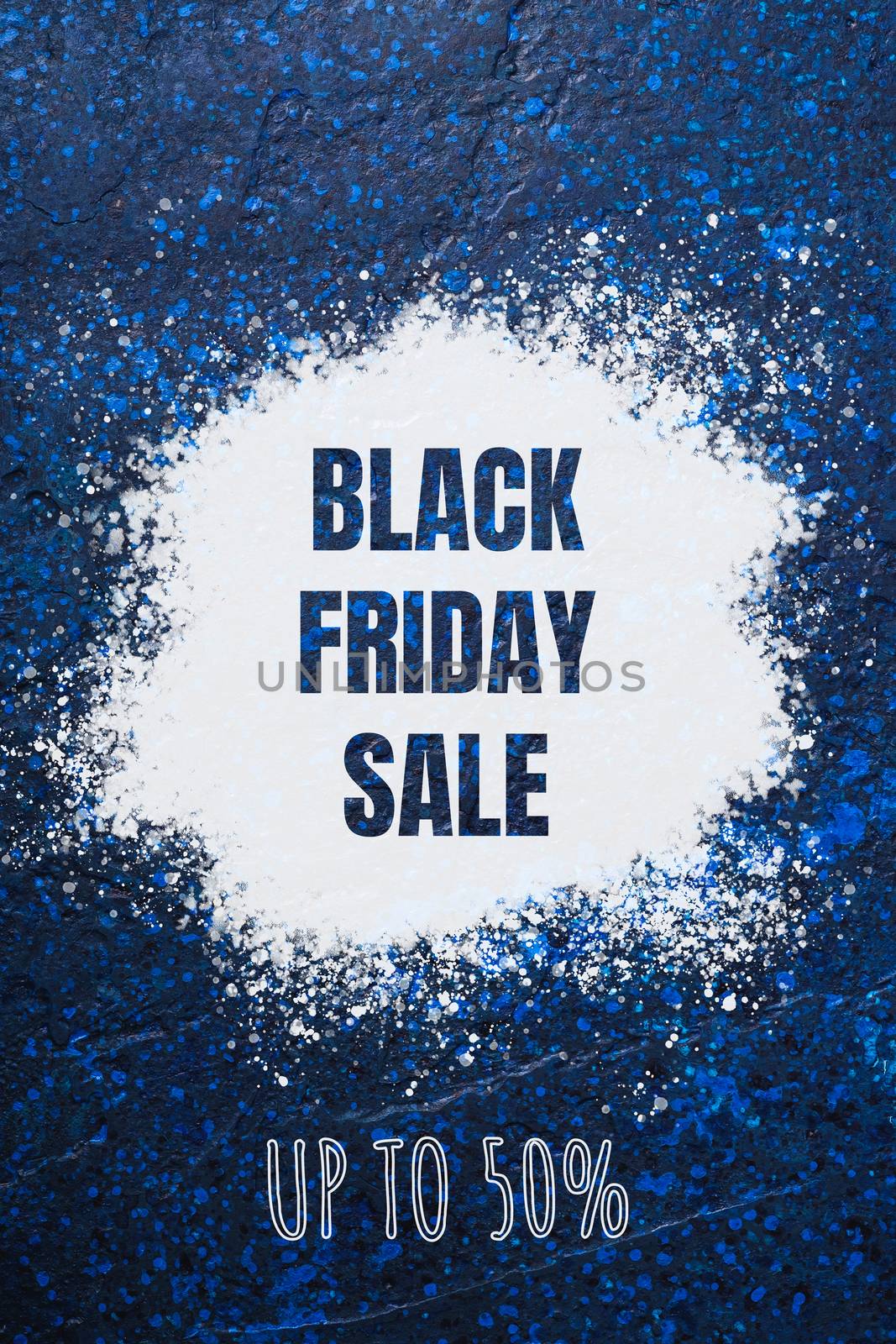 Black Friday sale banner with text up to 50 percent off discount on blue abstract textured background