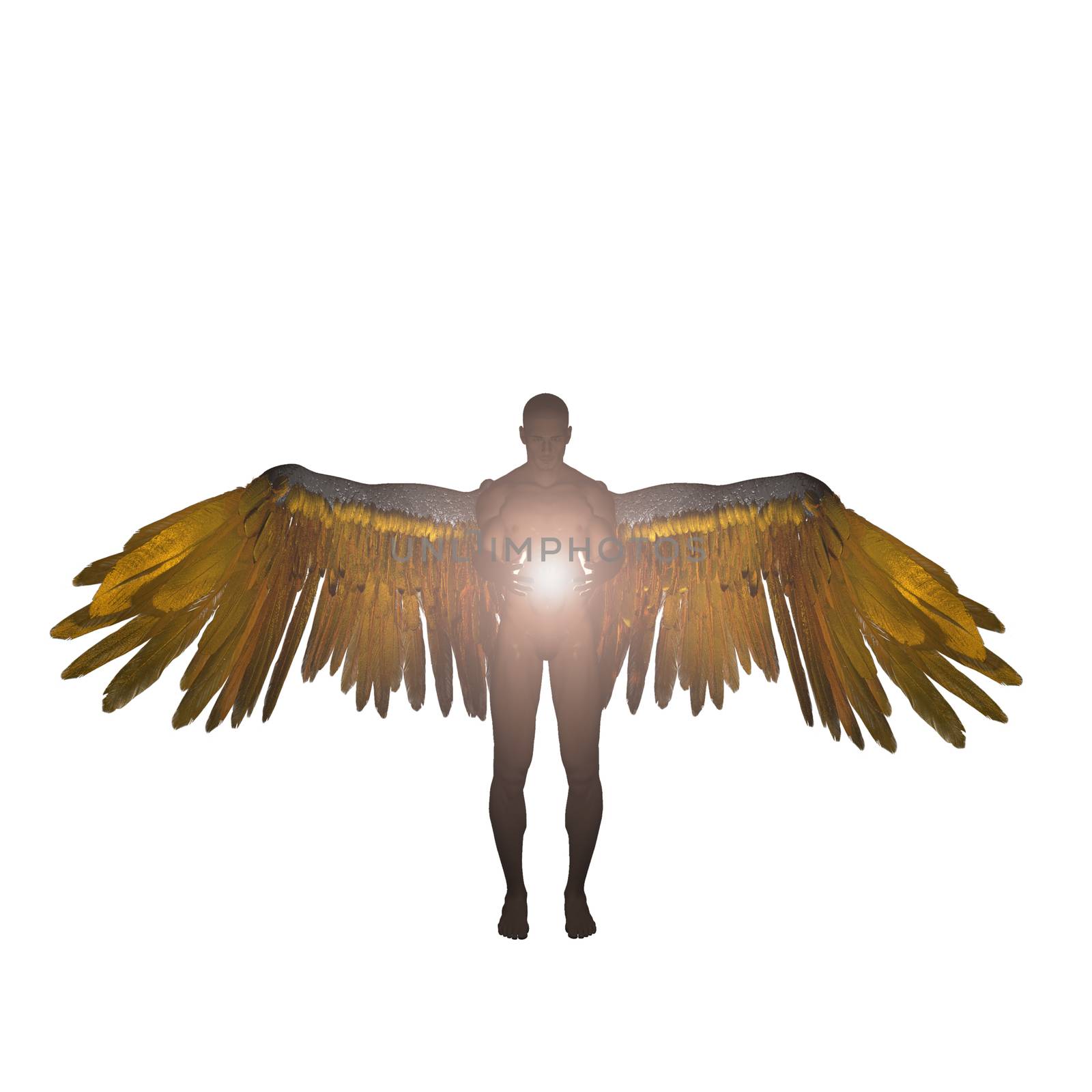 Angel holds holy light. 3D rendering