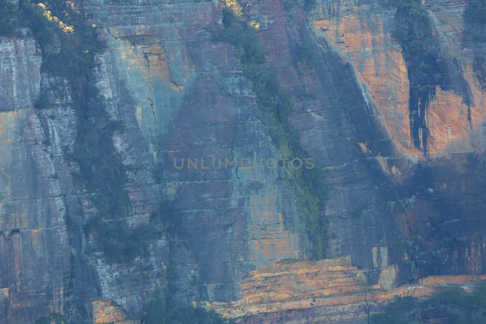 A cliff face in Jamison Valley in The Blue Mountains in New South Wales in Australia