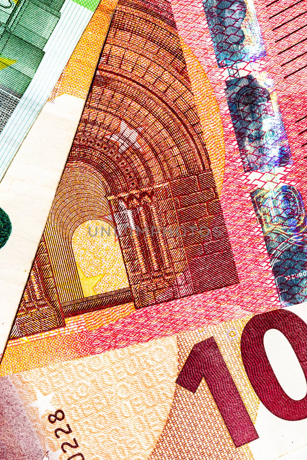 Close up of money euro banknotes, background of money euro isolated.