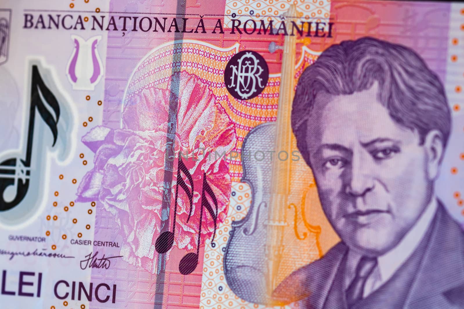Selective focus on detail of lei banknotes. Close up macro detai by vladispas