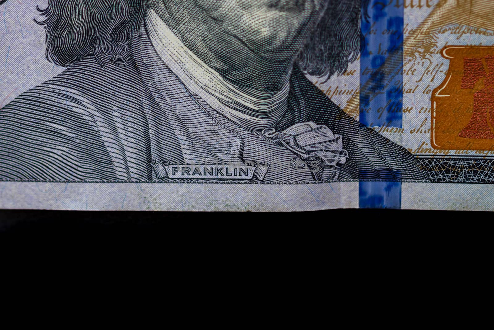 Selective focus on detail of 100 dollars banknote. Close up macr by vladispas