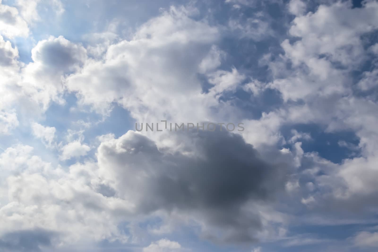 Beautiful fluffy white beautiful cloud formations in a deep blue summer sky