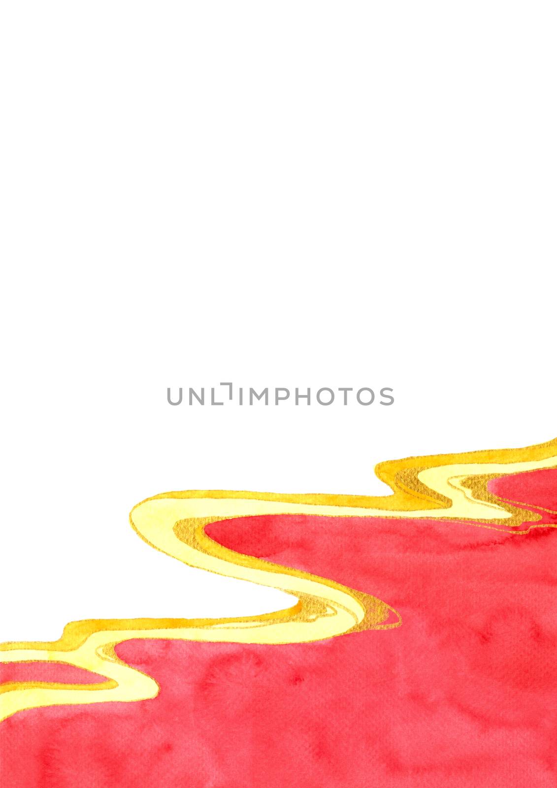 Red and gold Chinese style frame on white background. Watercolor hand painting. Design element for poster, flyer, banner.