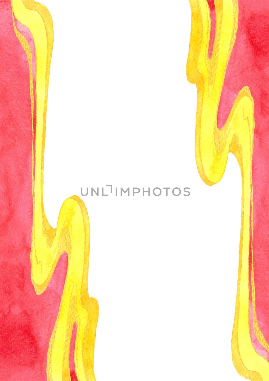 Red and gold Chinese style frame on white background. Watercolor hand painting. Design element for poster, flyer, banner.