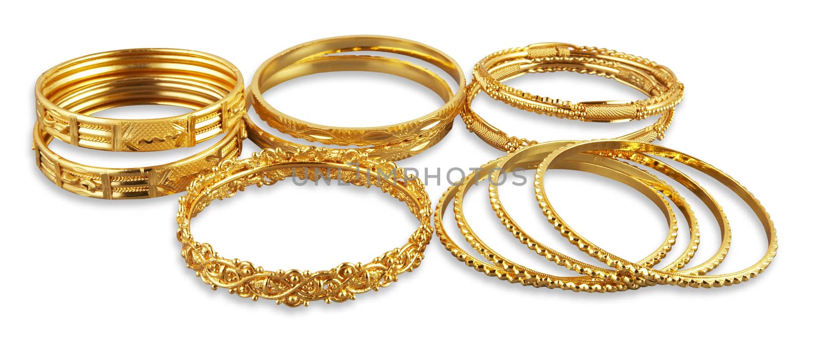 Golden bangles with clipping path
