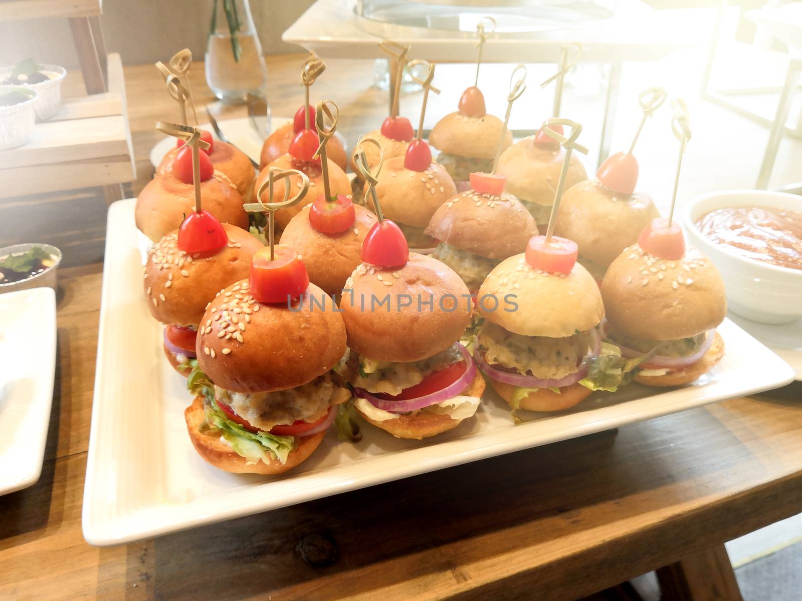 mini hamburger was on the dish serve for party and seminar