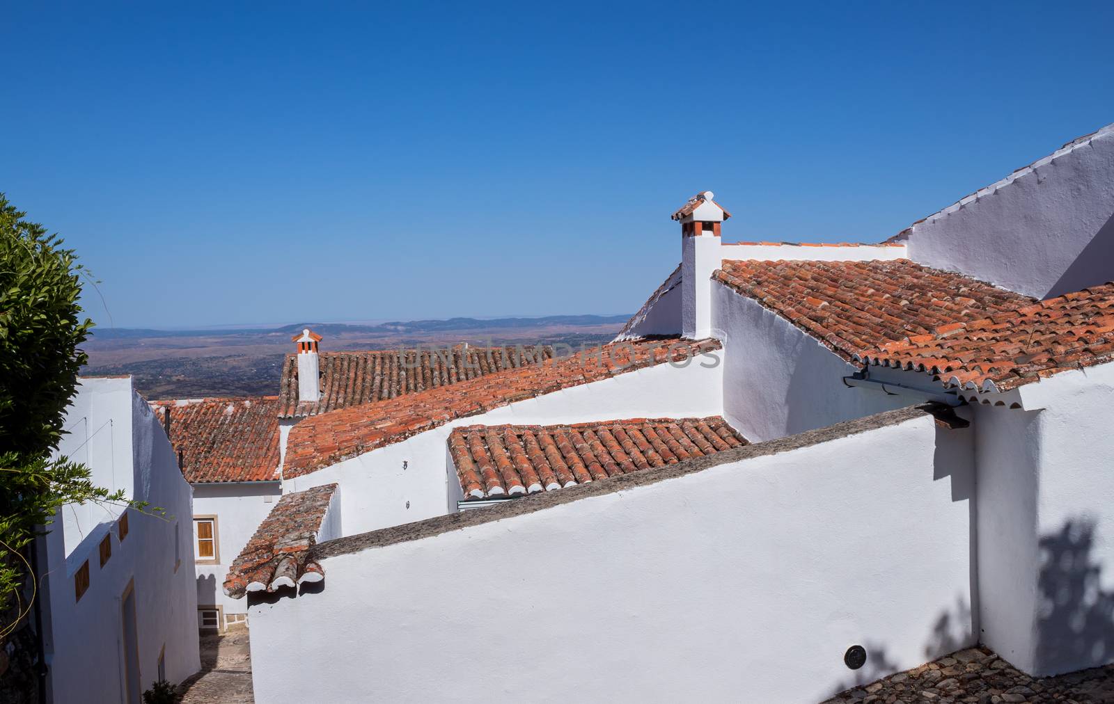 whitewashed houses at the medieval village of Marvao, Portugal.