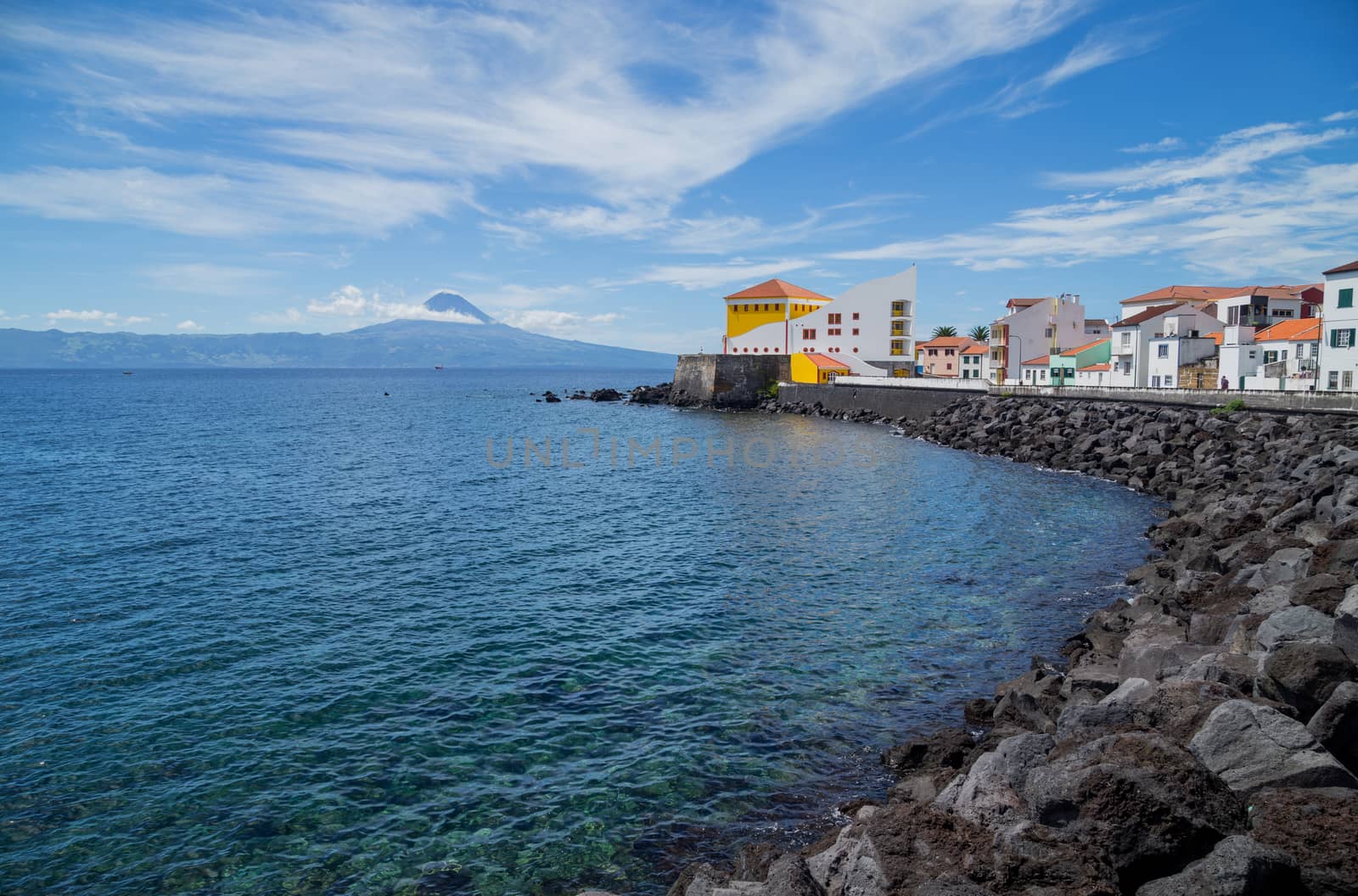 Velas in Sao Jorge island with view to Pico island, Azores, Portugal