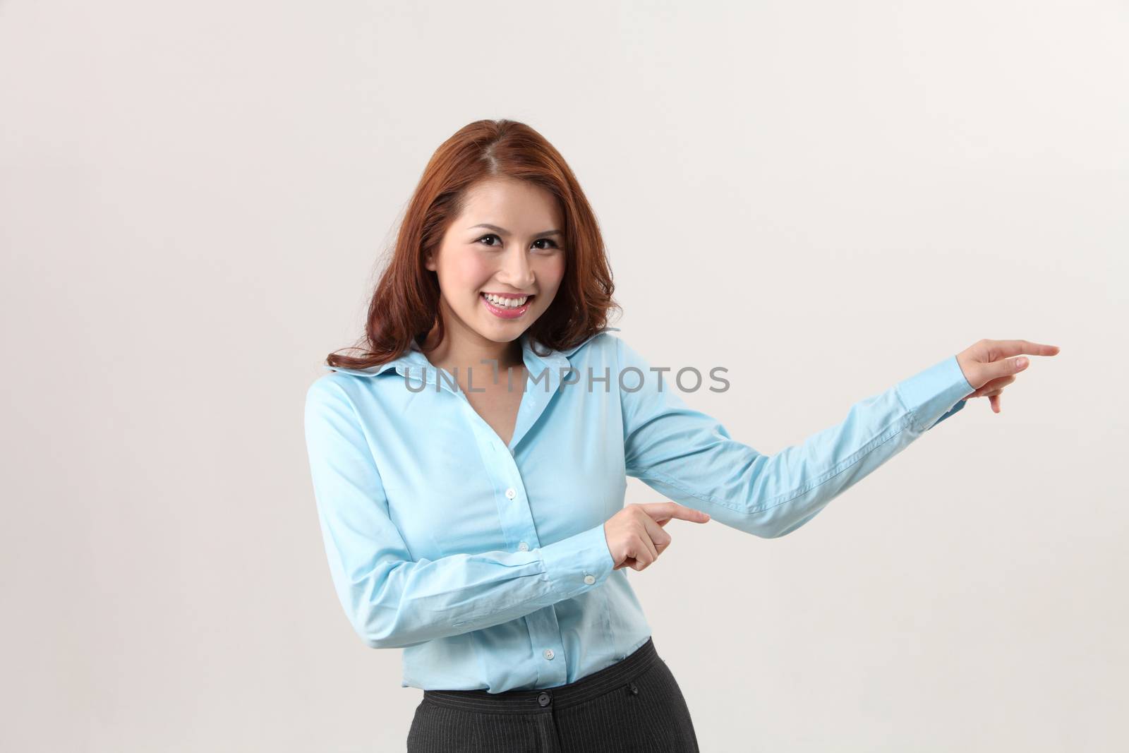 business woman showing with hand gesture