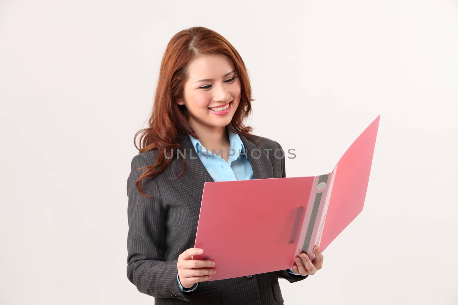 businesswoman open a document file