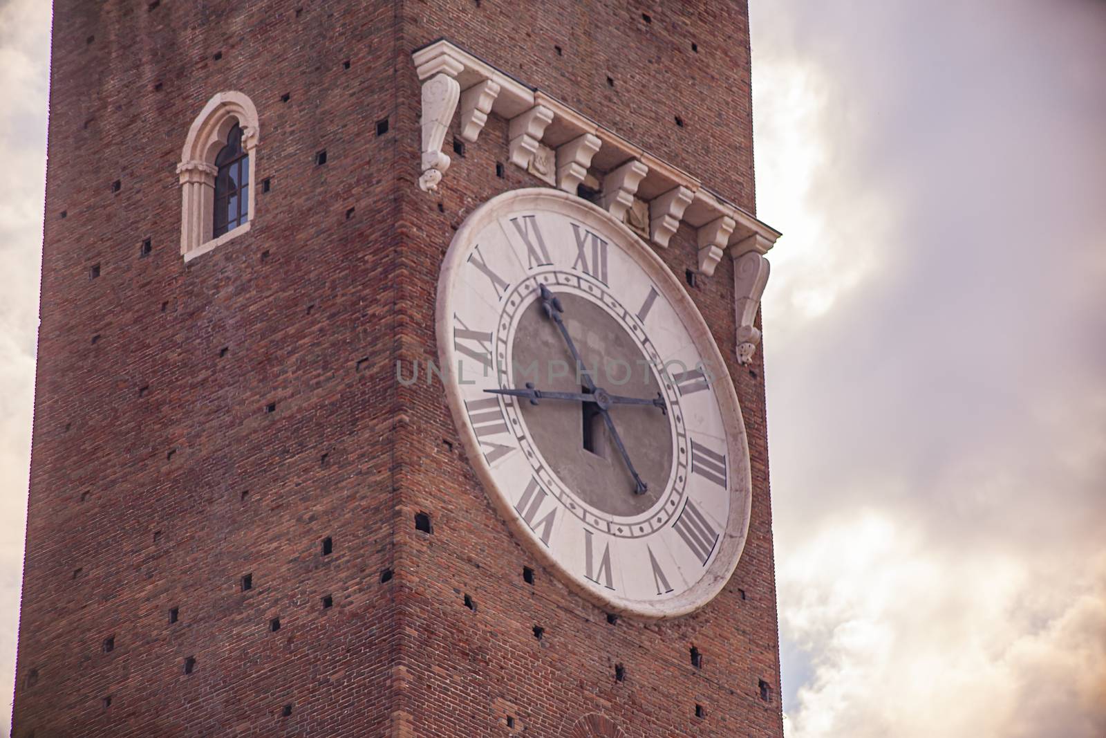 Lamberti tower clock detail in the city of Verona in Italy