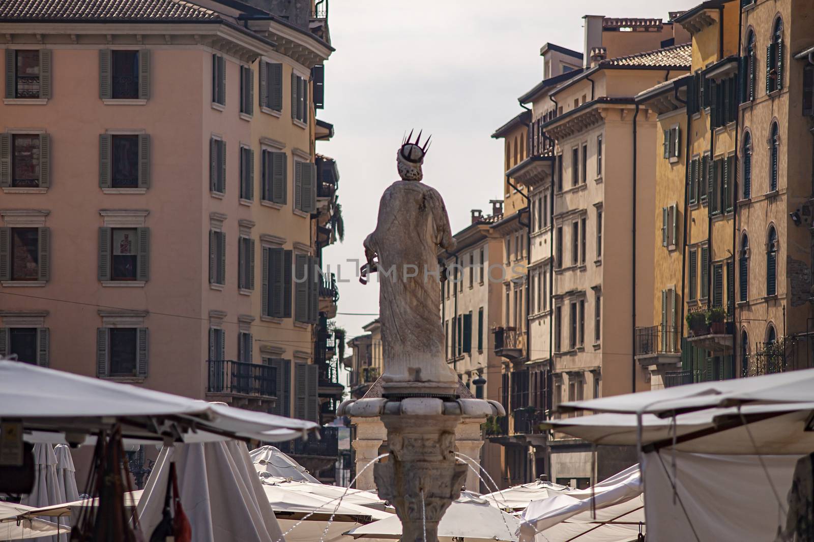 Madonna statue in Verona in Erbe square or Piazza delle Erbe in Italian