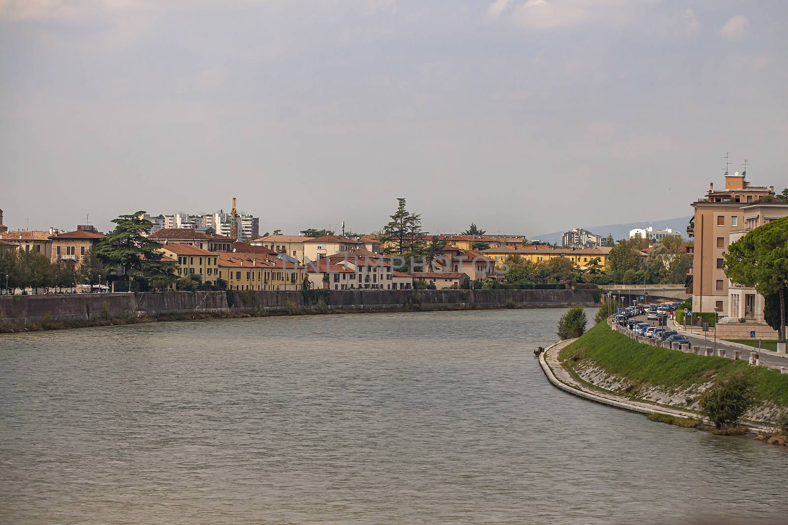Adige river landscape view in Verona in Italy in a sunny day