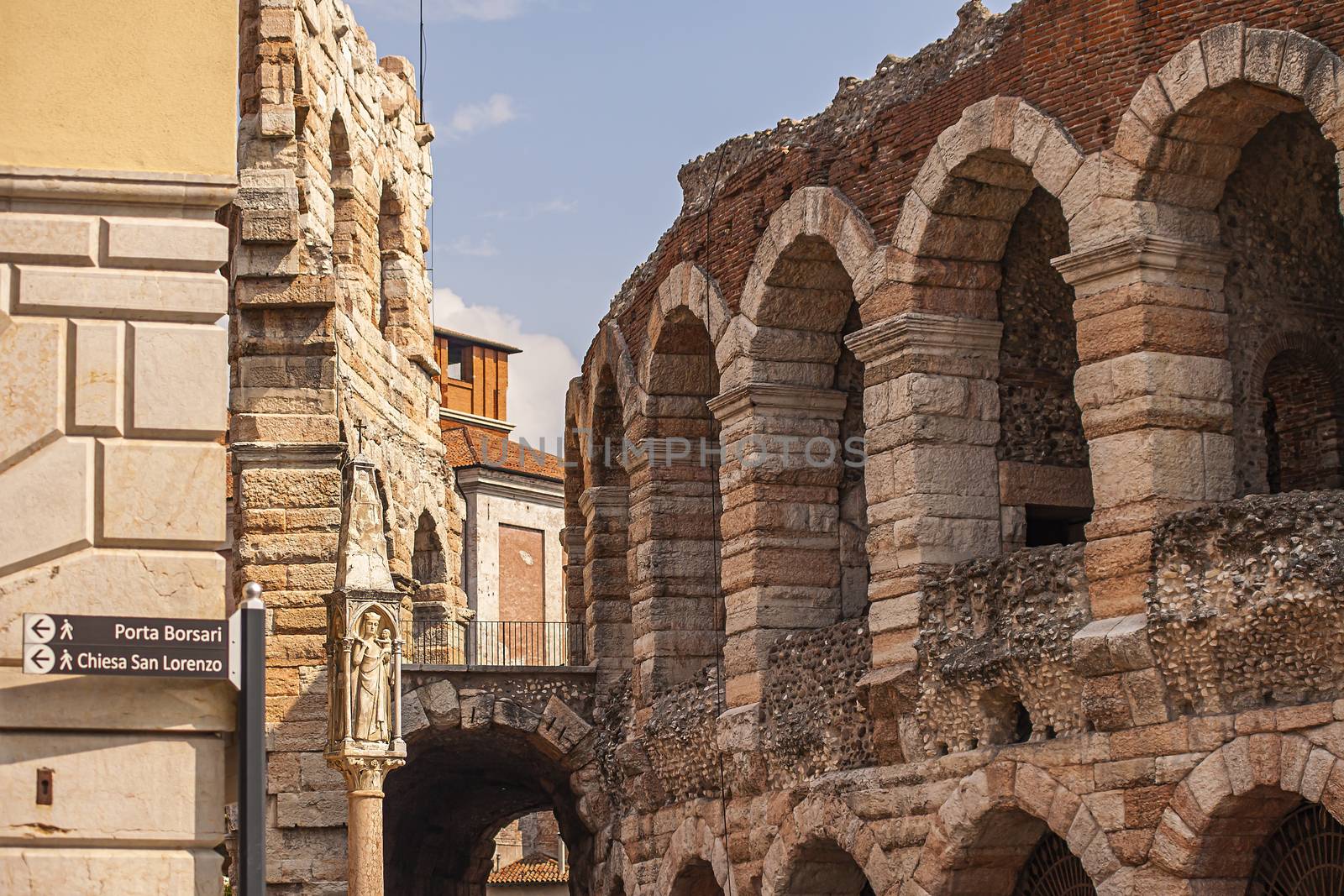 Detail of Arena di Verona, the most famous ancient building in the city