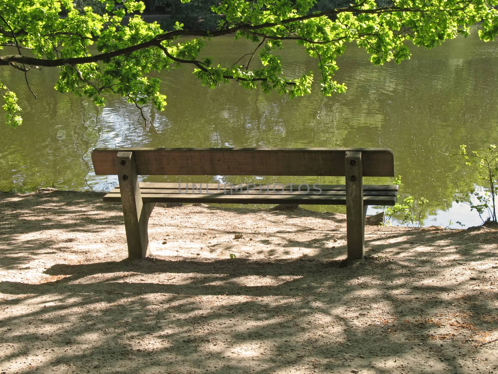 Park bench at Bramfelder See, Hamburg, Germany.