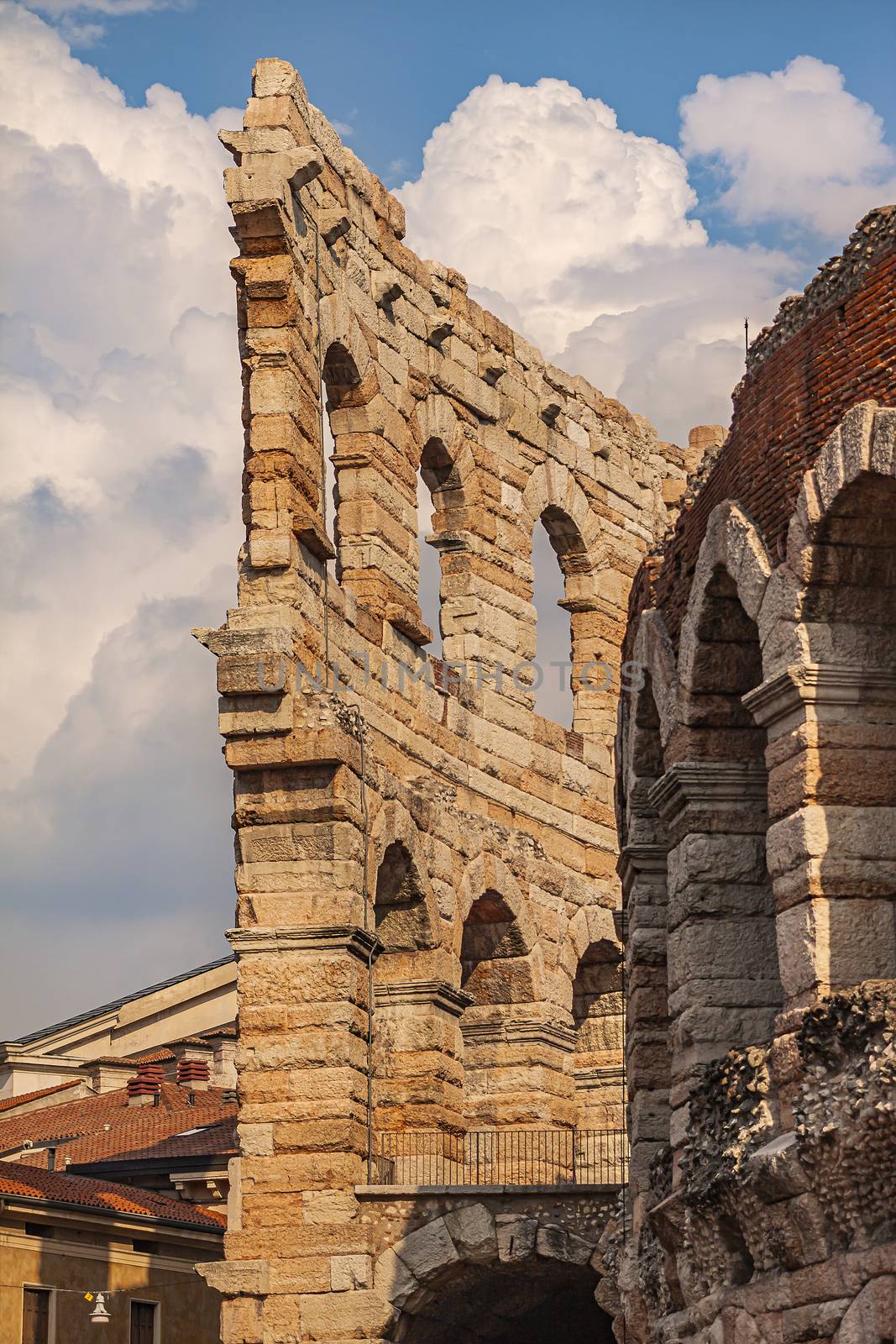 Detail of Arena di Verona, the most famous ancient building in the city