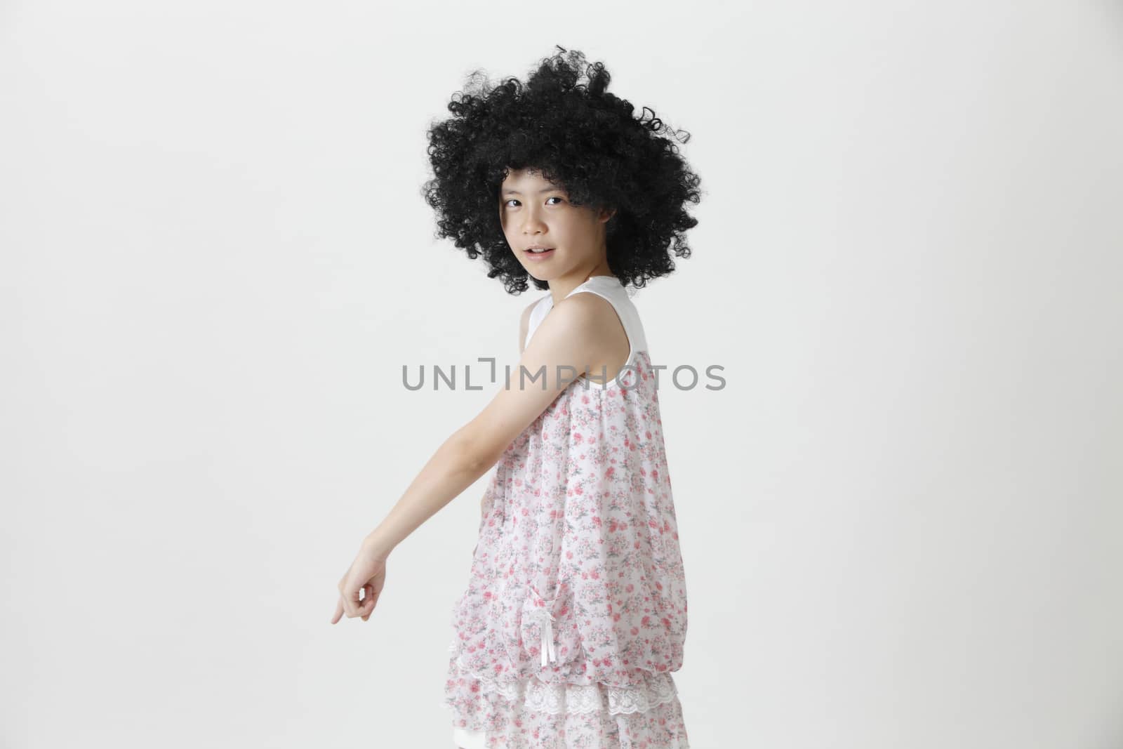 chinese girl wearing a big black wig cute