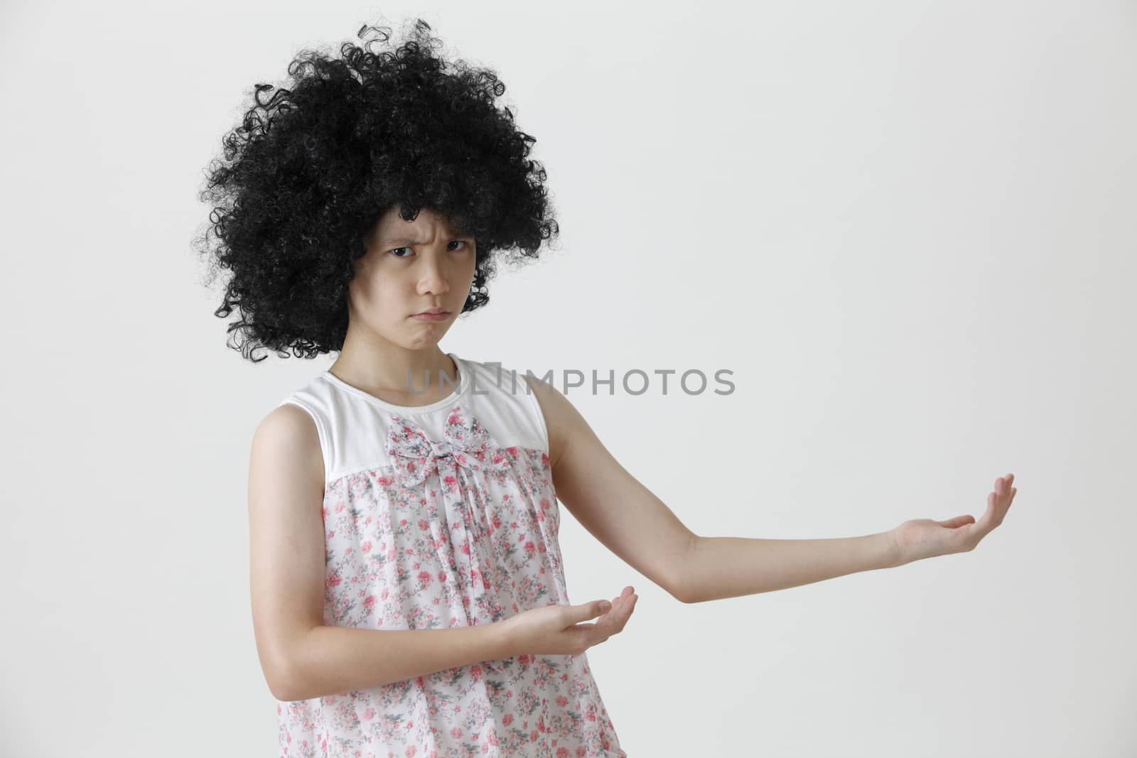 chinese girl wearing a big black wig