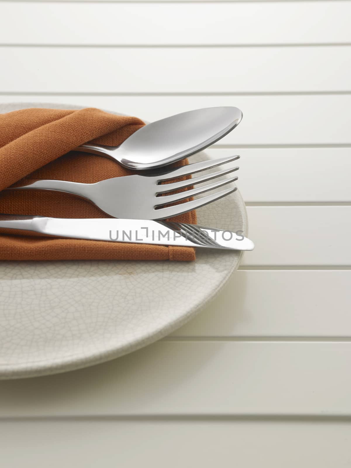 fork,spoon and knife in the folded napkin