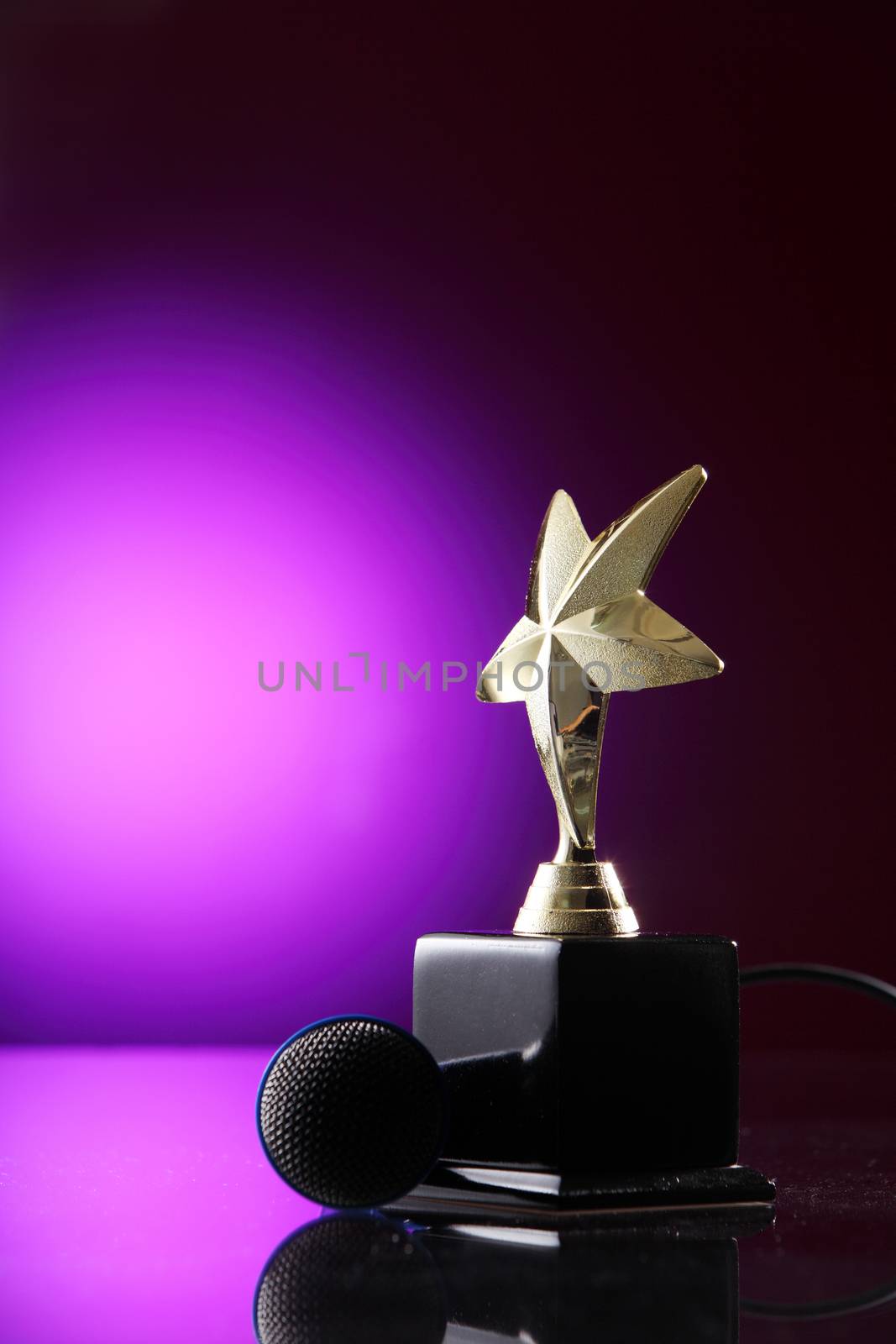 star shape trophy and microphone