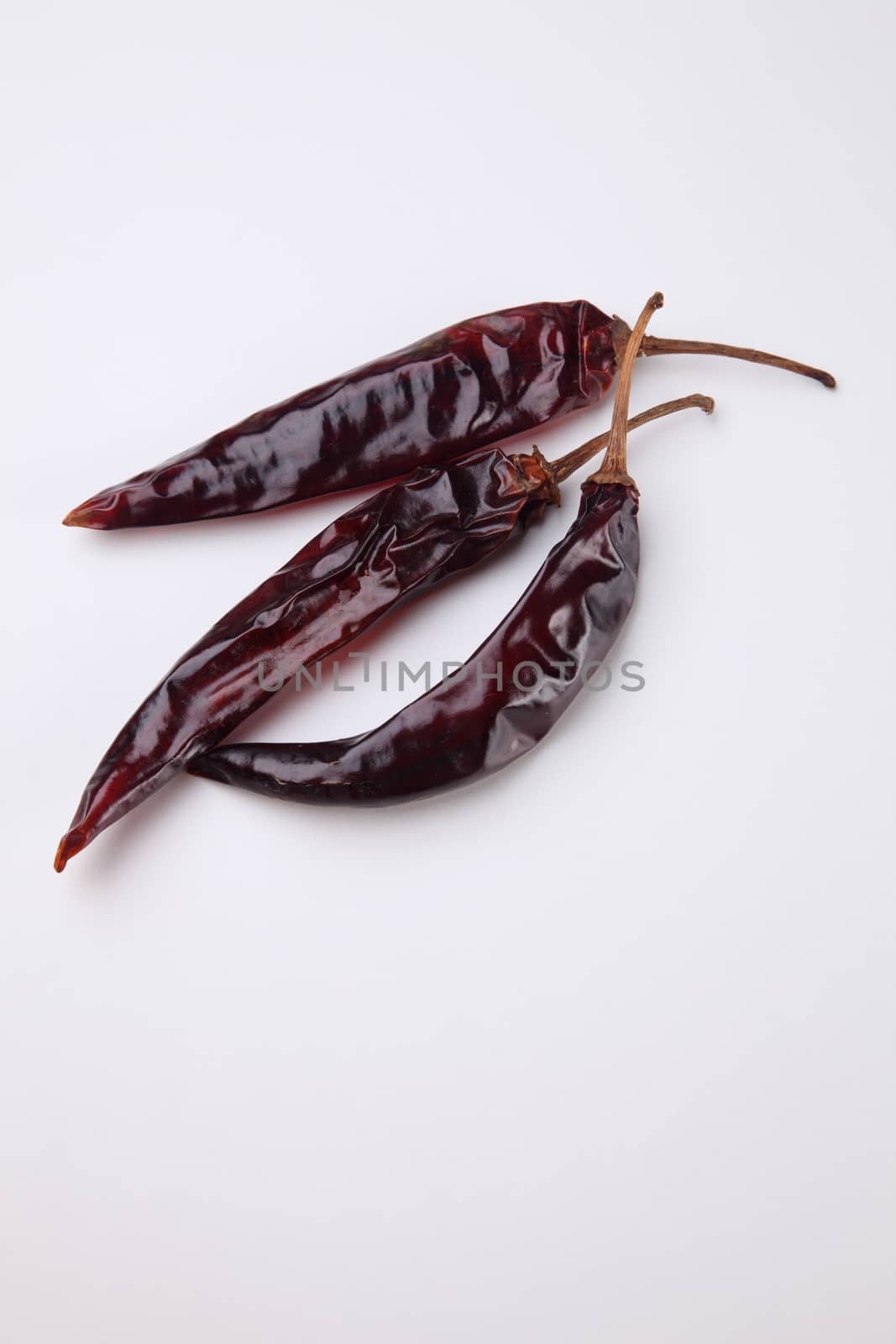 dried chili on the white background