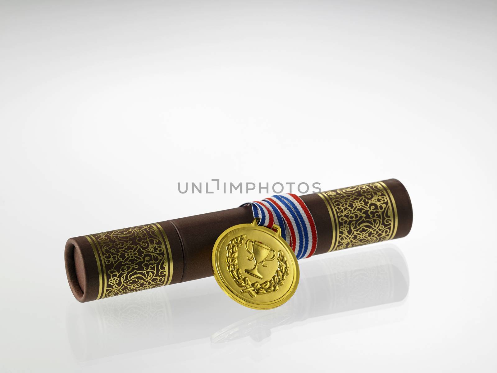 certificate and golden medal on the white background