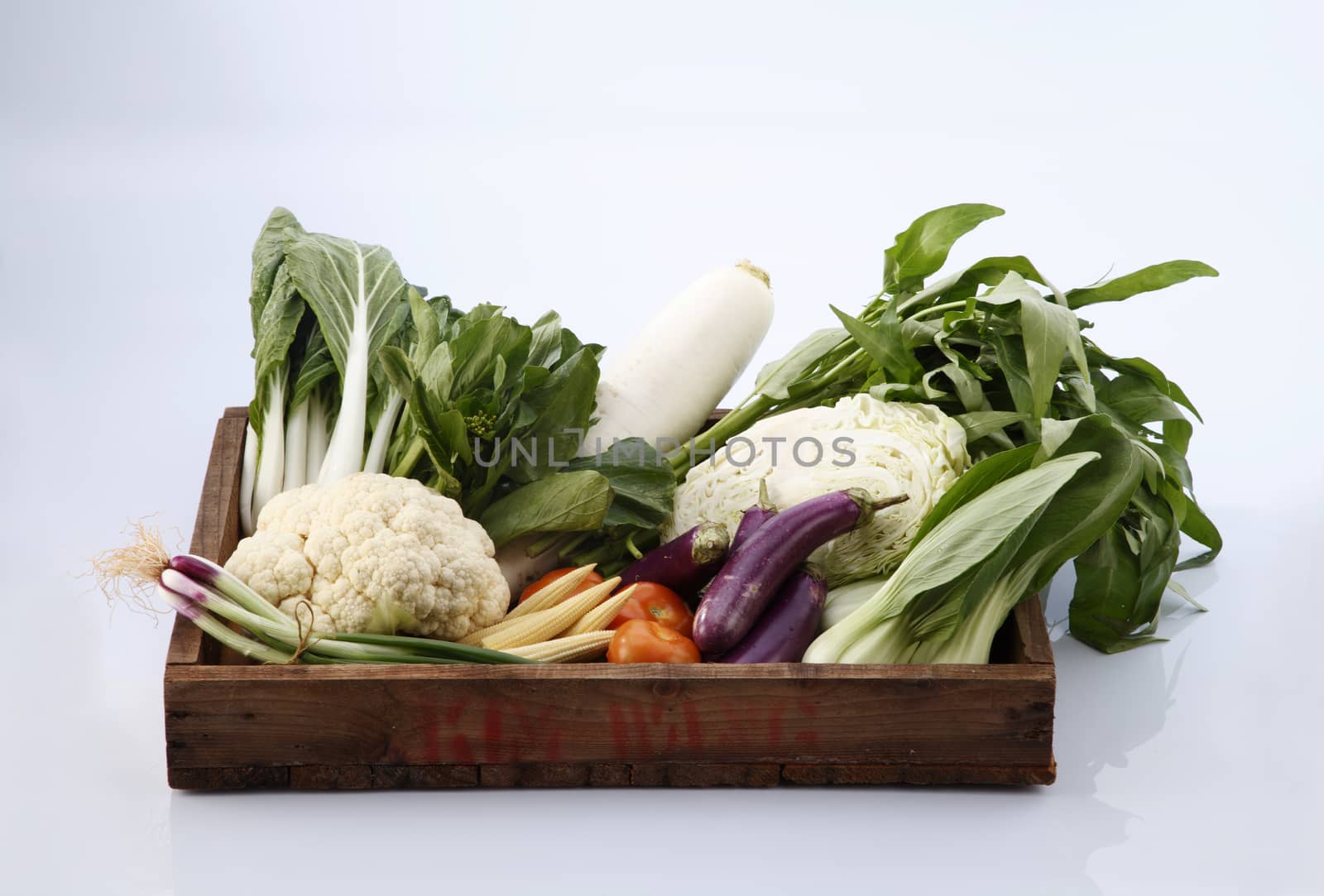 group shot of vegetables in a create