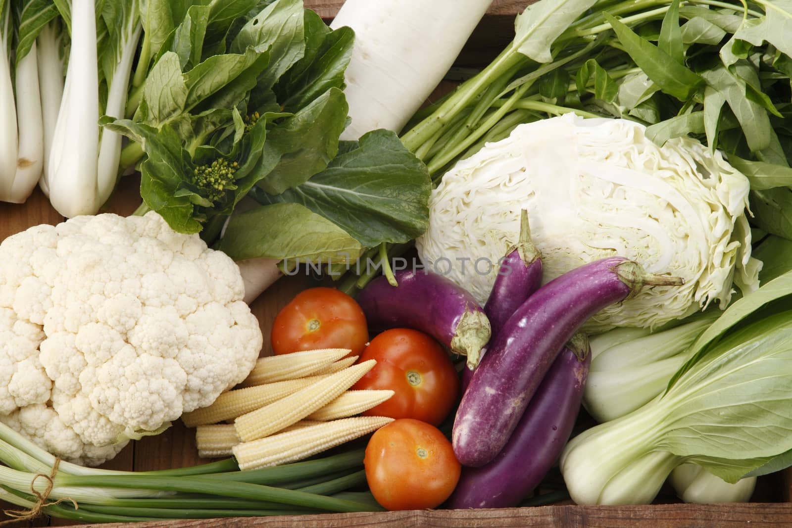 top view group shot of vegetables in a create
