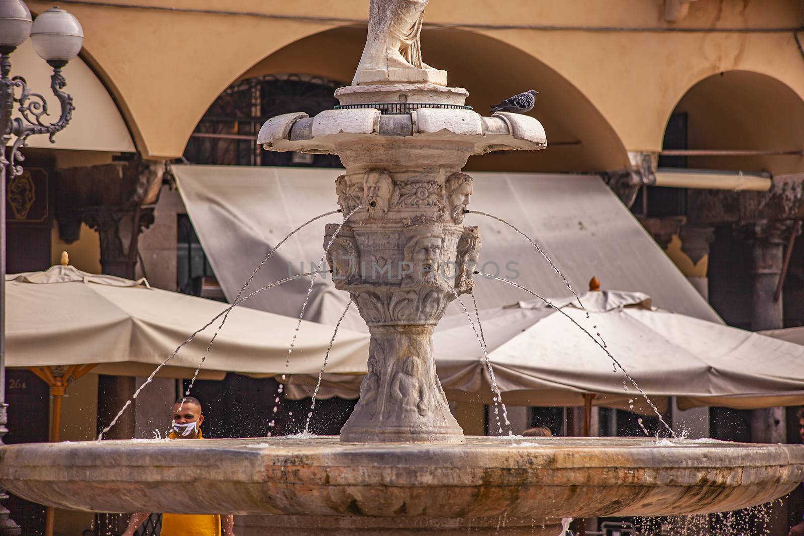 VERONA, ITALY 10 SEPTEMBER 2020: Madonna statue in Verona in Erbe square or Piazza delle Erbe in Italian