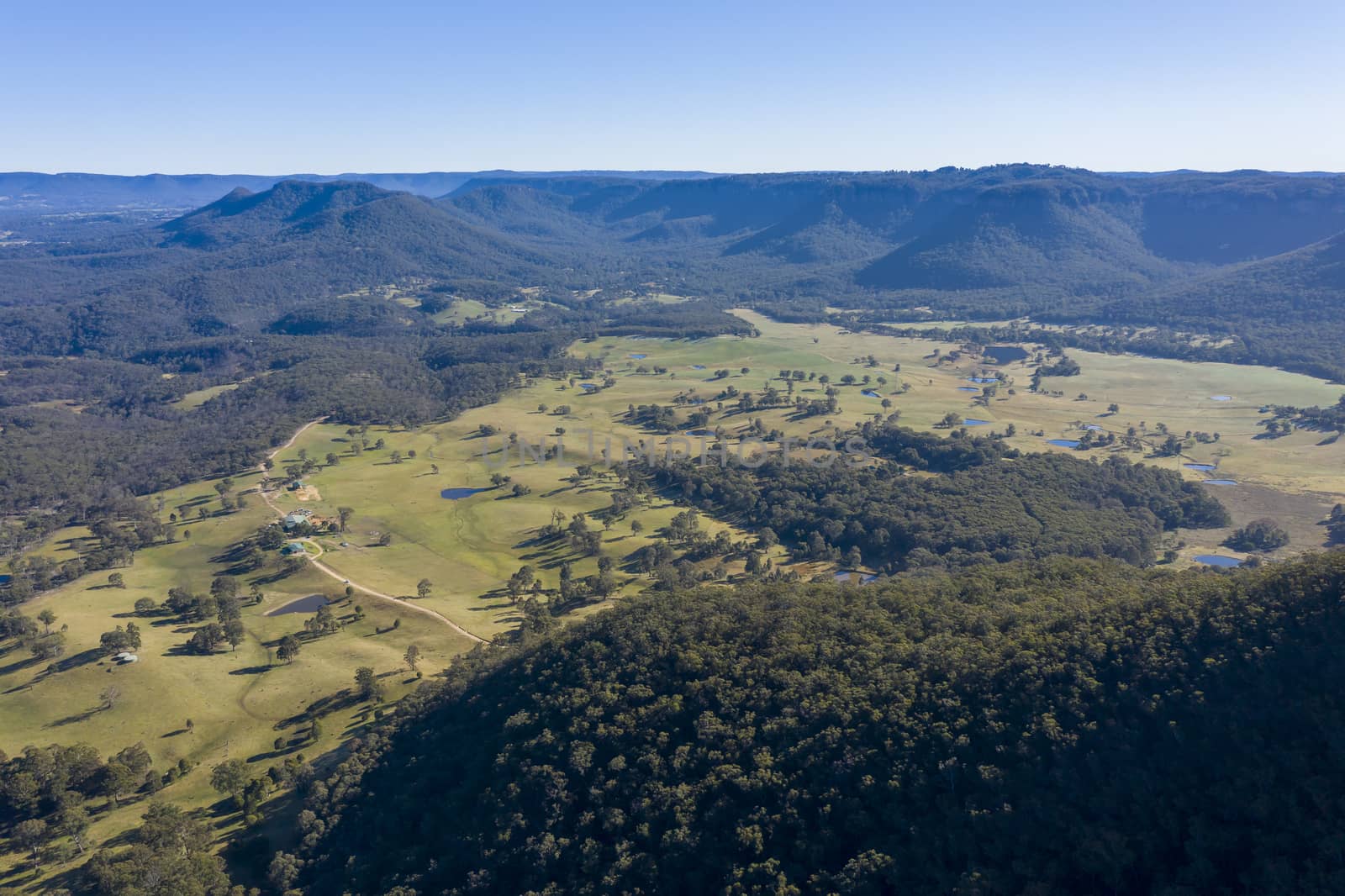 Aerial view of the Kanimbla Valley in The Blue Mountains by WittkePhotos