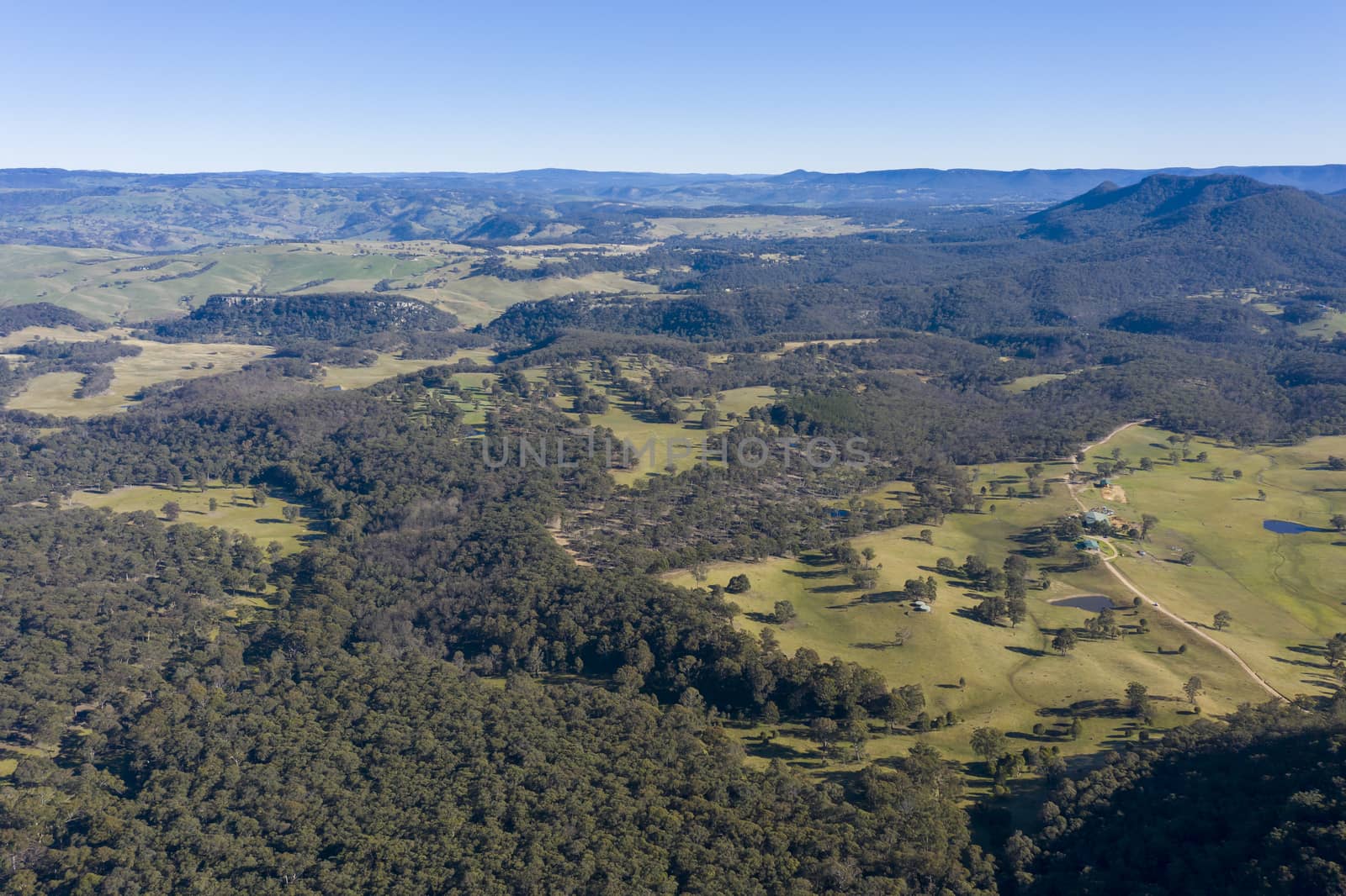 Aerial view of the Kanimbla Valley in The Blue Mountains in New South Wales in Australia