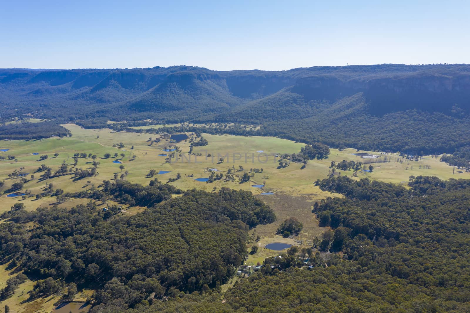 Aerial view of the Kanimbla Valley in The Blue Mountains in New South Wales in Australia