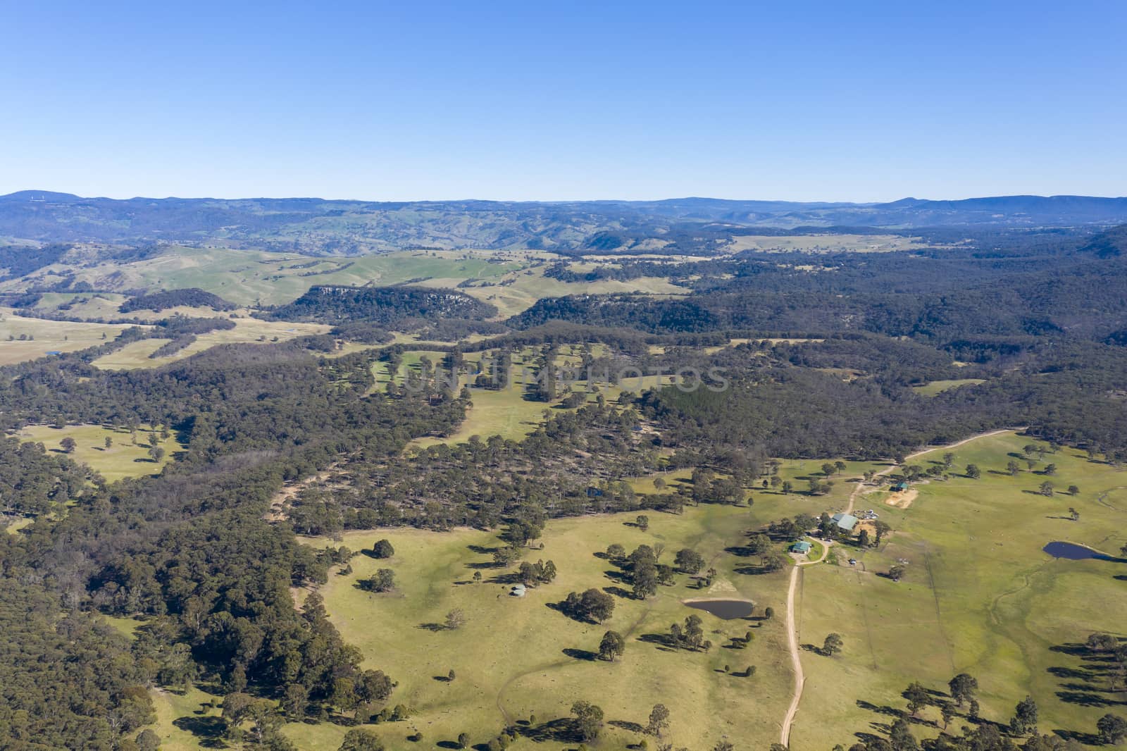 Aerial view of the Kanimbla Valley in The Blue Mountains in New South Wales in Australia