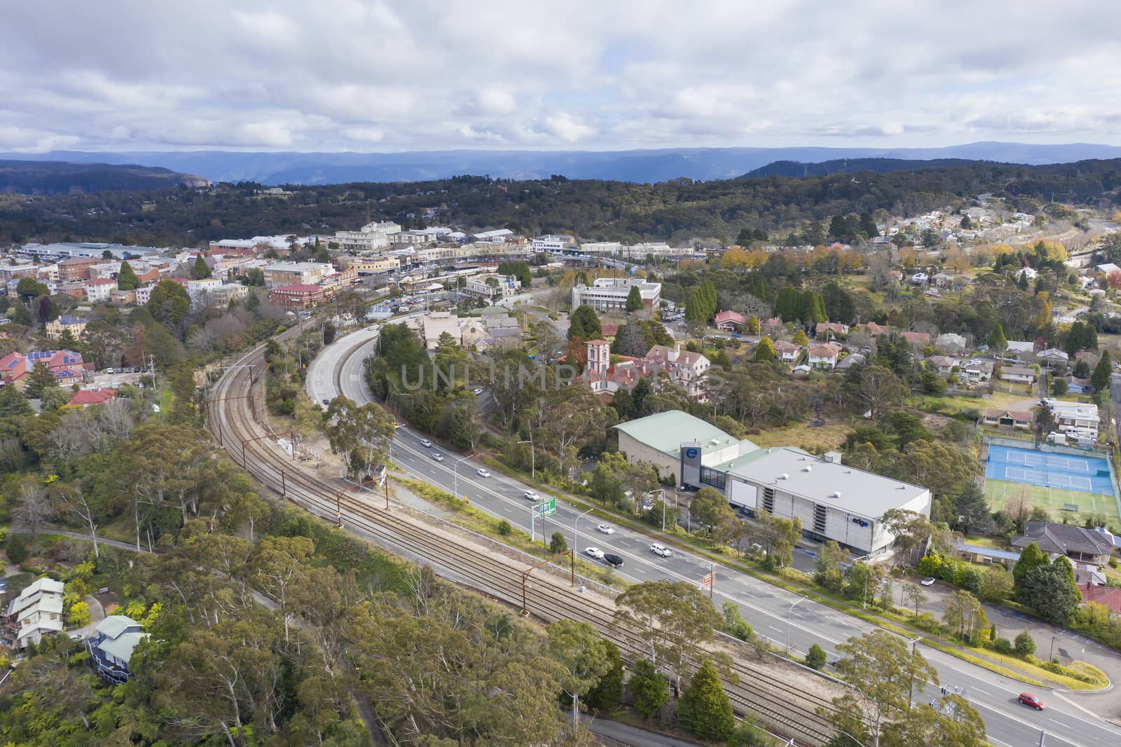 Aerial view of Katoomba in The Blue Mountains in Australia