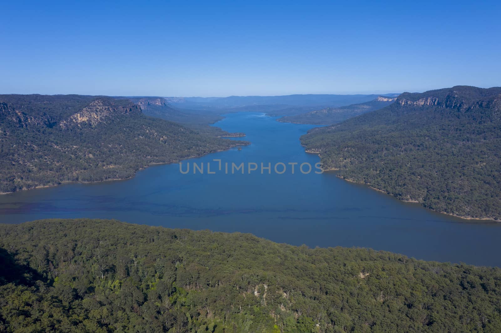 Aerial view of Lake Burragorang in New South Wales in Australia by WittkePhotos