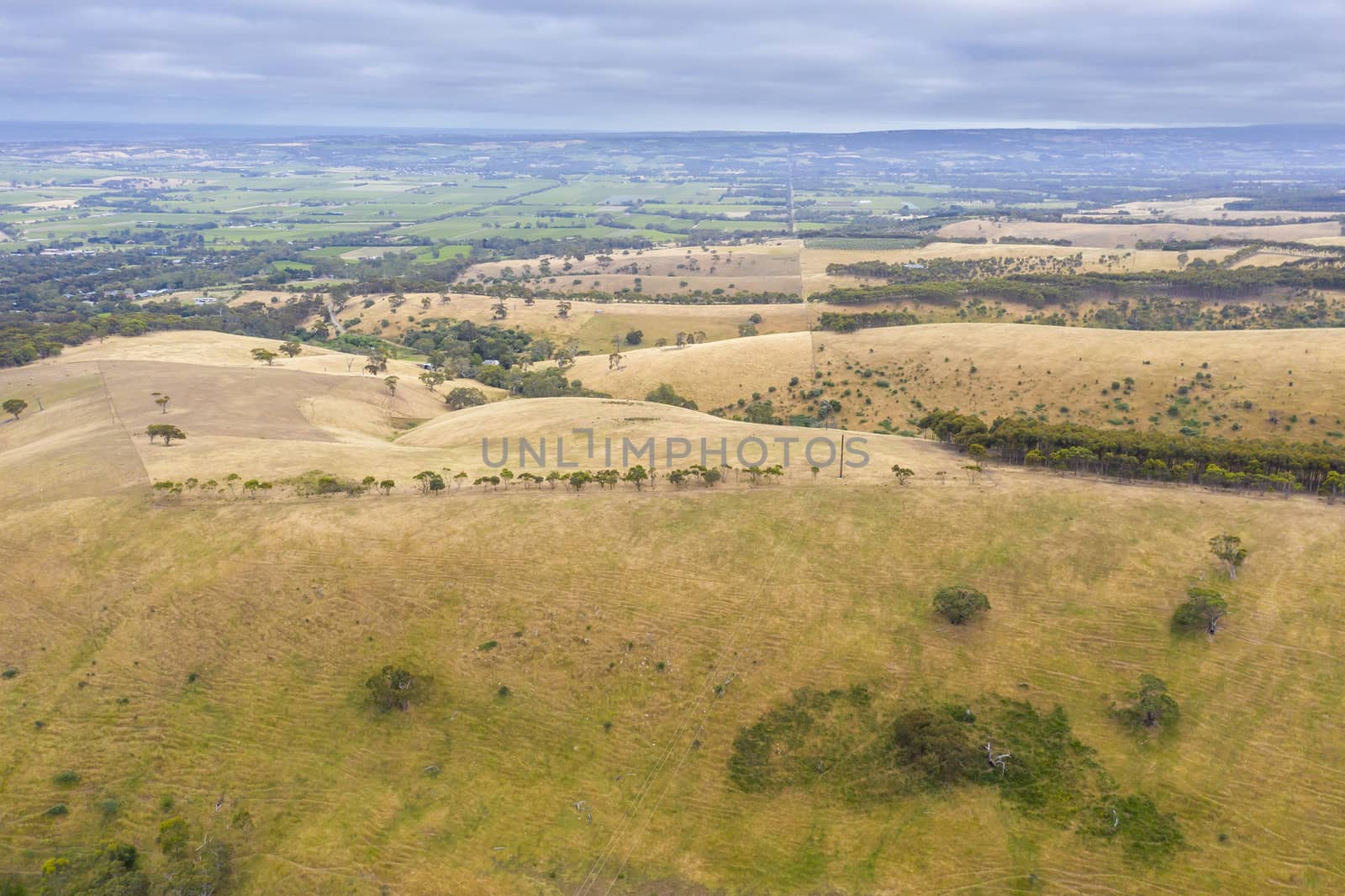 Aerial view of rolling green hills in regional Australia by WittkePhotos