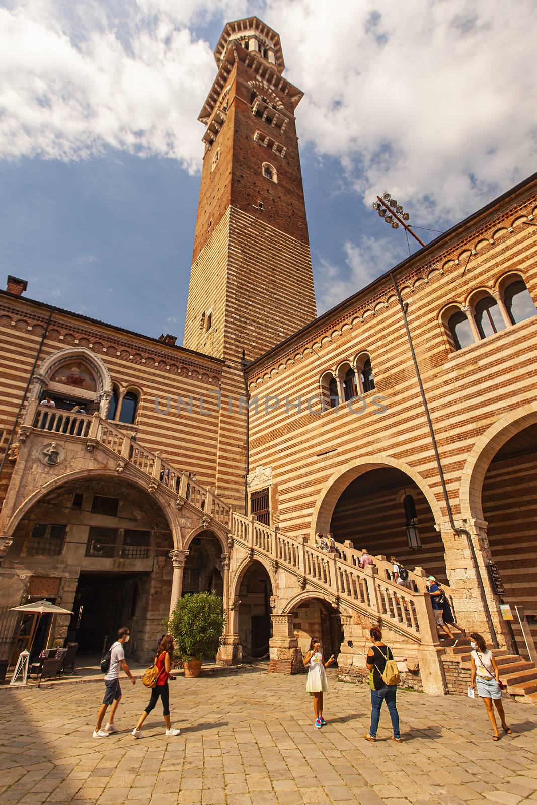 VERONA, ITALY 10 SEPTEMBER 2020: Regione Palace with staircase in Verona in Italy