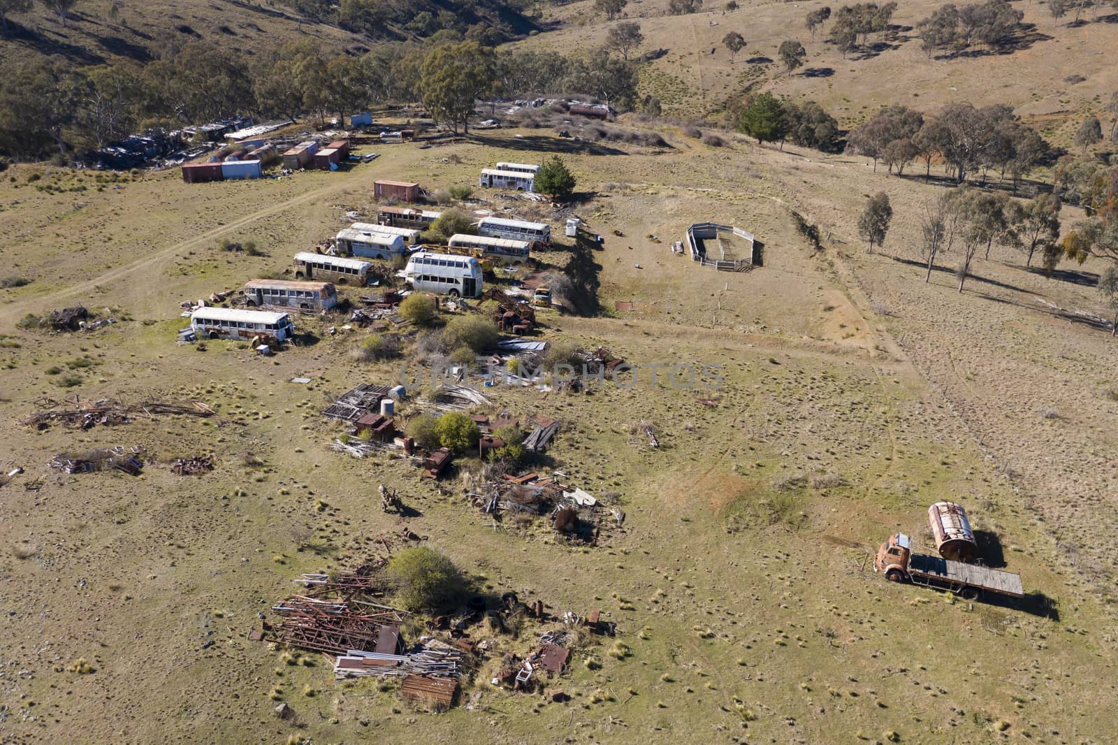 An old bus junk yard in rural Australia.