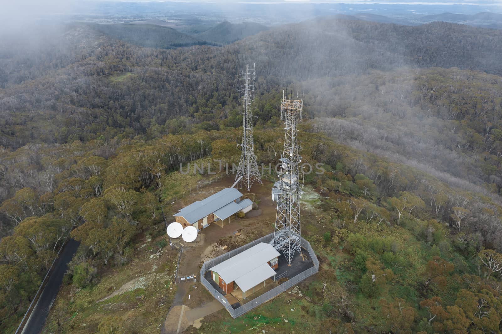 Communication towers on Mount Canobolas in regional Australia by WittkePhotos