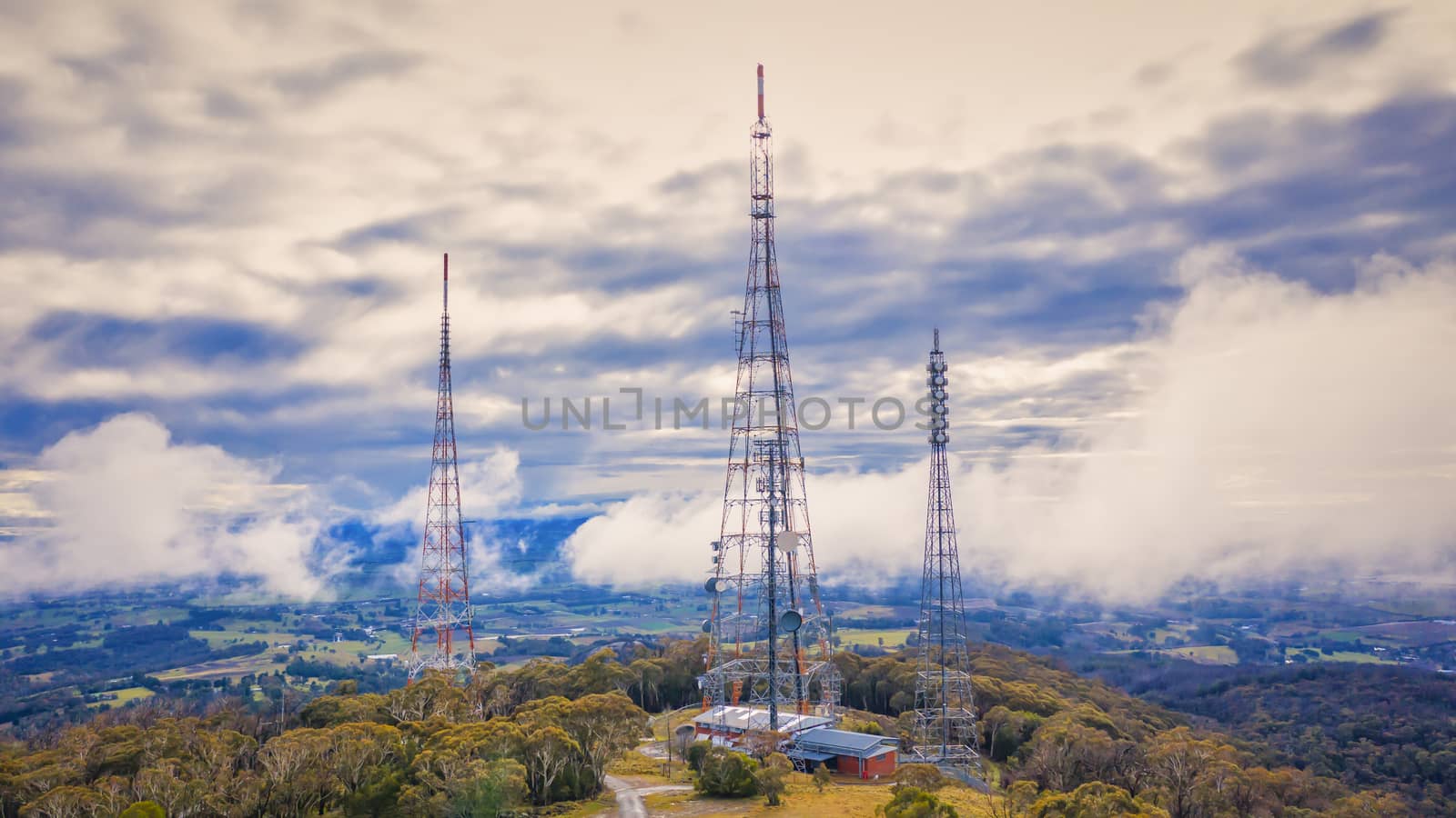 Communication towers on Mount Canobolas in the New South Wales regional town of Orange