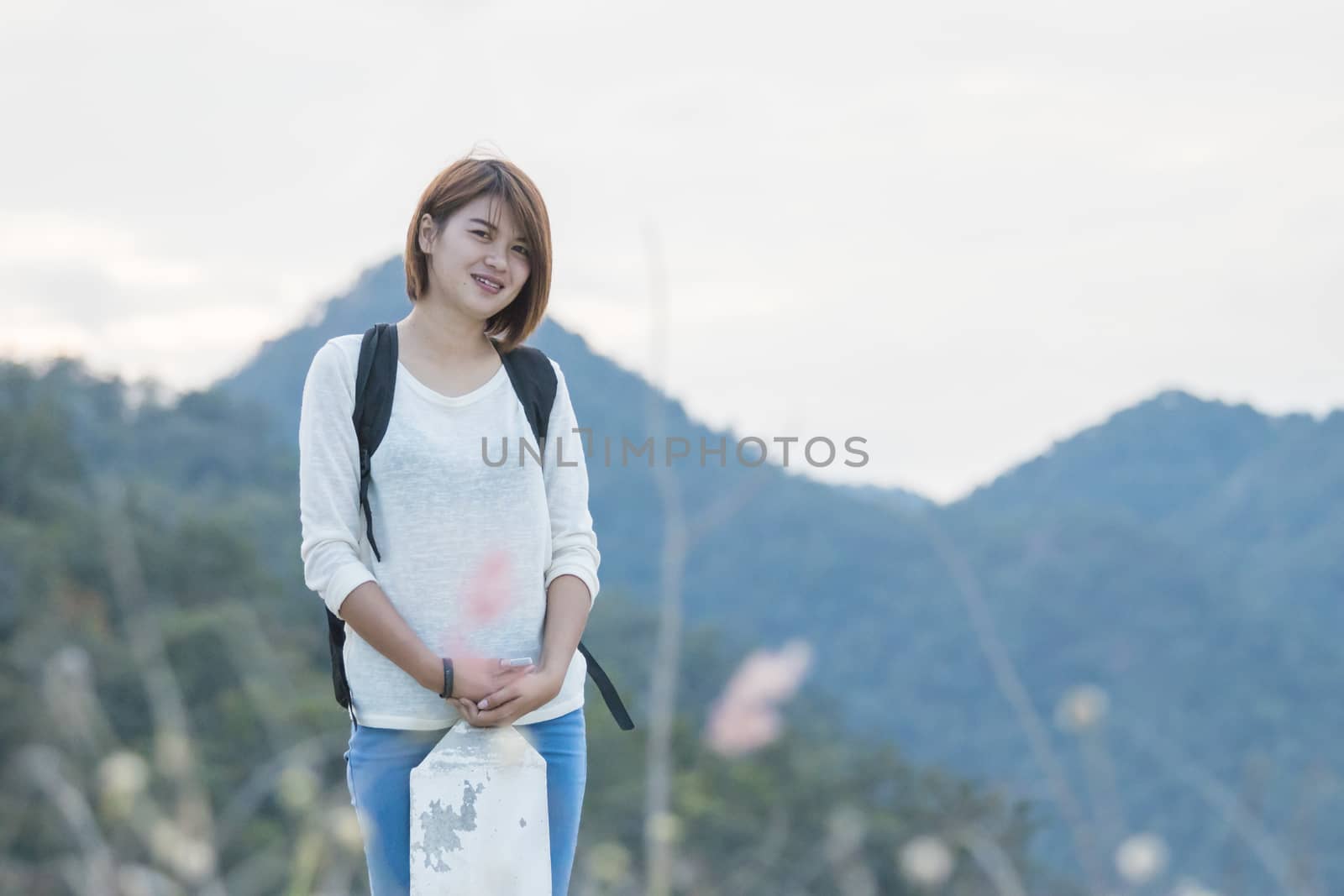 Asian woman travel with nature