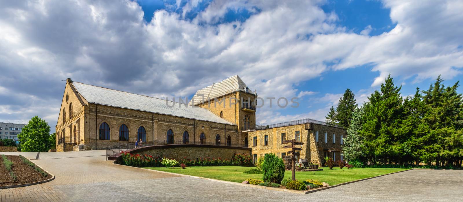 Vesele, Ukraine 07.24.2020. Prince Trubetskoy winery castle in  Kherson region, Ukraine, on a sunny summer day