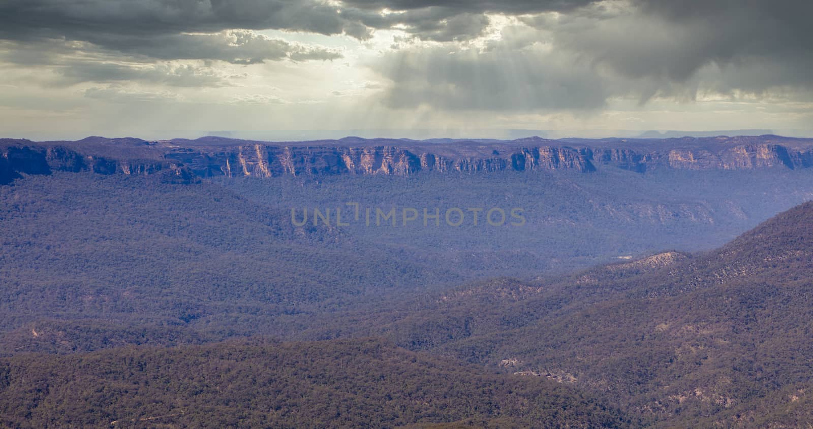 The Jamison Valley in The Blue Mountains in New South Wales in Australia