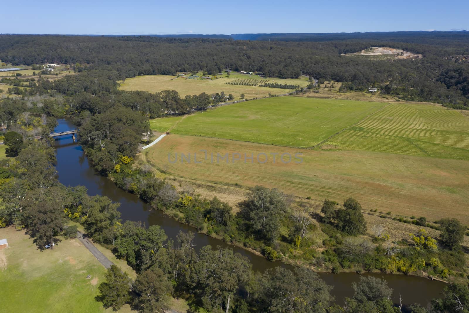 The Nepean River running through farmland in Wallacia in Wollondilly Shire in regional New South Wales in Australia