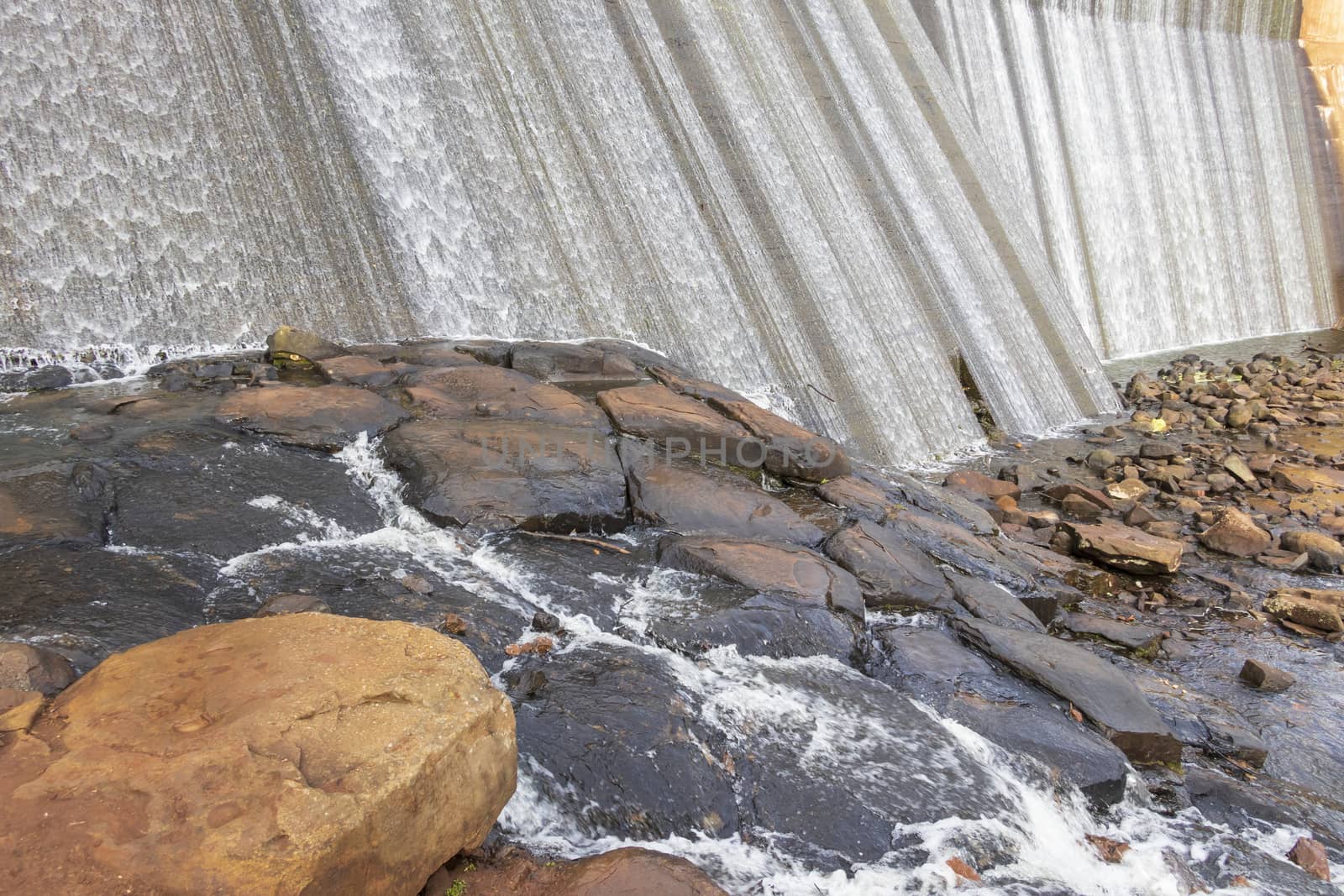 The reservoir wall at Lake Canobolas in Orange in regional New South Wales in Australia